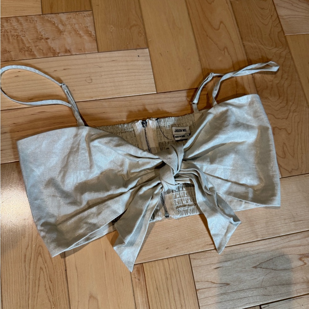 Jason Wu Metallic Silver Crop Top with Bow